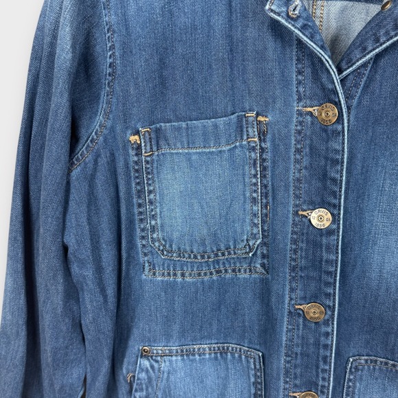 ORVIS Women's Denim Barn Chore Jacket Blue Style Utility Pockets Dark Wash XL - Picture 8 of 9
